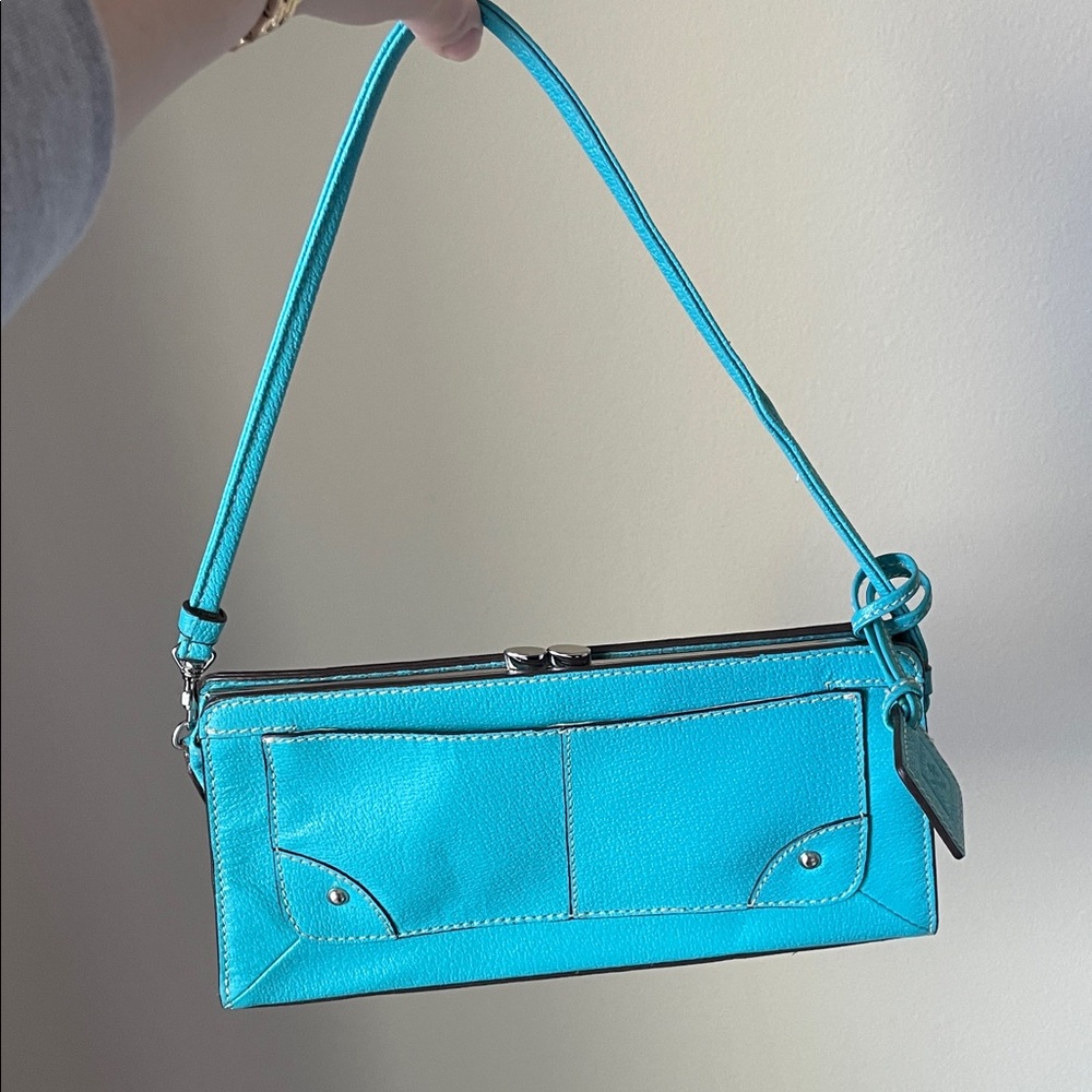Vintage Y2K Genuine Leather Anne Klein Turquoise Shoulder Bag